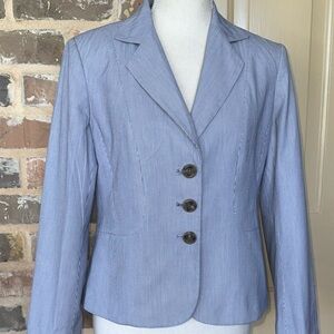 Talbots Petites Blue Preppy Pinstripe Fitted Blazer Jacket Italian Woven Cotton